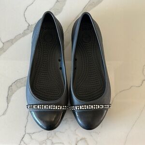 Crocs Black Flats with Rhinestone Detail